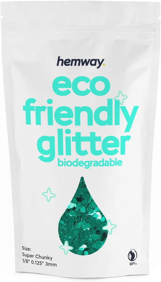 Hemway Biodegradable Glitter Eco Friendly - 100g/3.5oz Bio Cosmetic Safe Sparkle Vegan for Face Eyeshadow Body Hair Festival Makeup Craft - Super Chunky (1/8" 0.125" 3mm) - Turquoise Blue