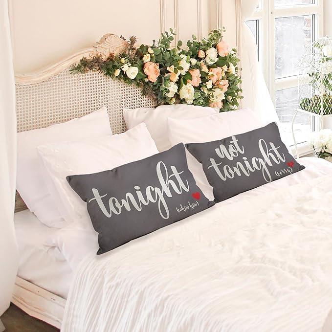 Mancheng-zi Bridal Pillow Cover, 16x24, Funny Couples Reversible Linen Pillow Cover, Bachelorette & Bridal Shower Gifts, Wedding Gift for Bride (Gray)