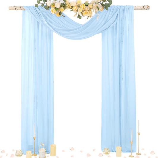 Socomi Blue Sheer Wedding Arch Draping Fabric 29" x 20Ft 2 Panels Outdoor Curtain Drapes Extra Long for Bridal Baby Shower Ceremony Birthday Party Decor