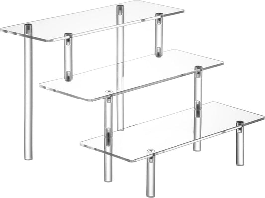 Acrylic Display Risers, Acrylic Perfume Stand Organizer, Clear Shelf Risers for Display Stands for Food, Tabletop Use, Amiibo Funko POP Figure, 3 Tier Clear Cupcake Stand Risers