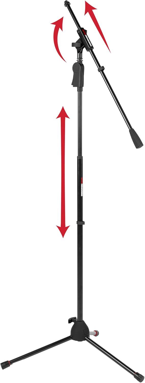 Gator Frameworks Deluxe Tripod Microphone Stand with Clutch Height Adjustment and Single Section Boom Arm (GFW-MIC-2110)