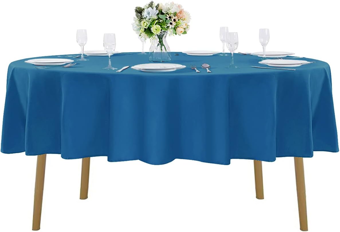 70 inch Round Tablecloth Washable Polyester Table Cloth Decorative Table Cover for Wedding Party Dining Banquet（70 inch, Mediterranean Blue）
