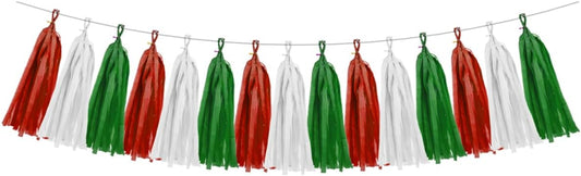 Red White Green Christmas Decorations - 15pcs Tissue Paper Tassel Garland Birthday Christmas Party Decorations for Home Indoor Outdoor Hanging Decor HongTongTong