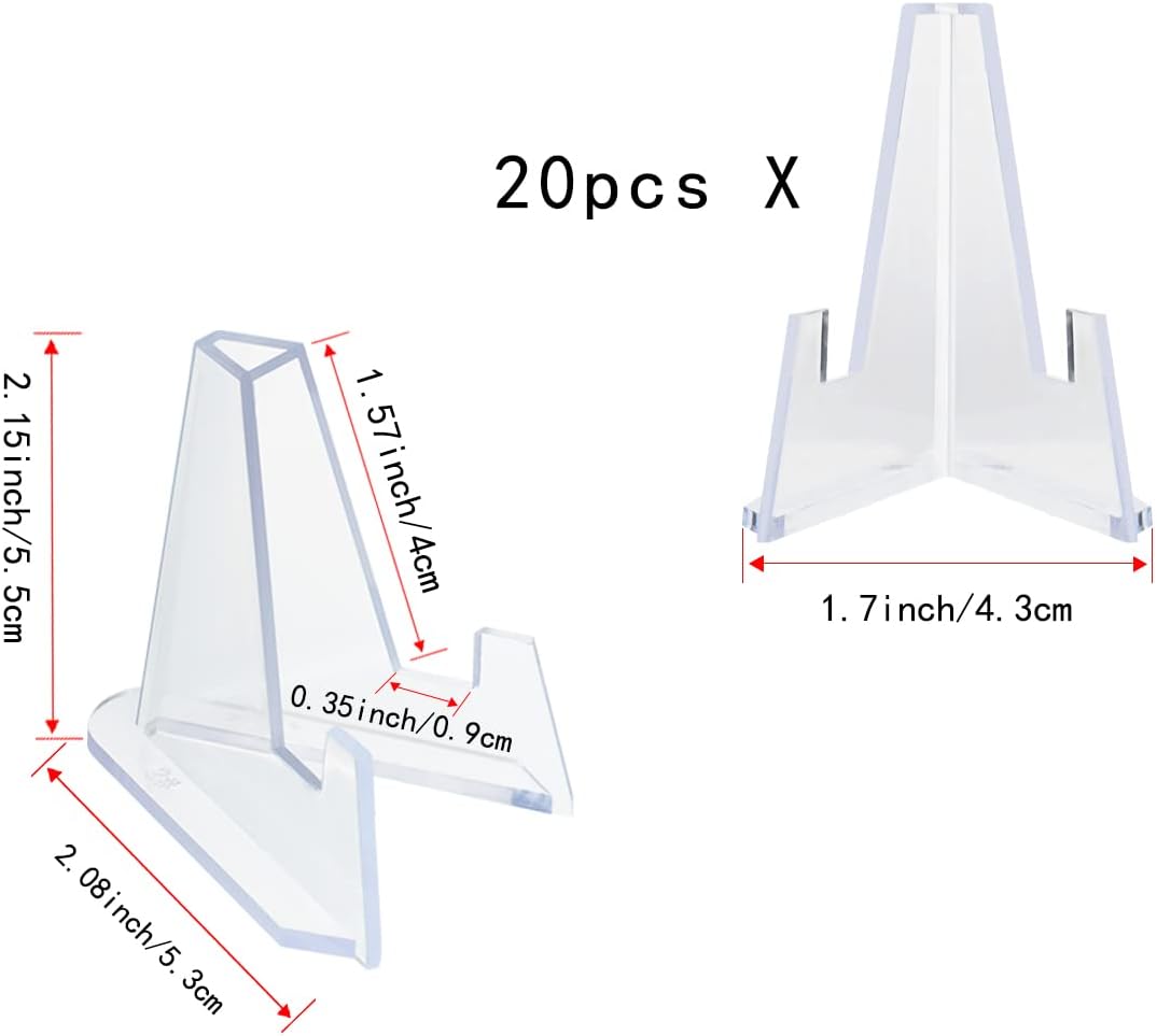 yuntop 20 Packs Acrylic Easel Stands Display Stand Mini Clear Holder for Displaying Small Artworks, Coins, Pocket Watches, Challenge Medals (2.12x 1.4 Inch)