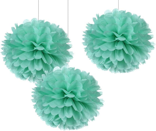 WEVEN 12" Mint Tissue Pom Poms DIY Hanging Paper Flower Balls for Party Decoration, Pack of 12