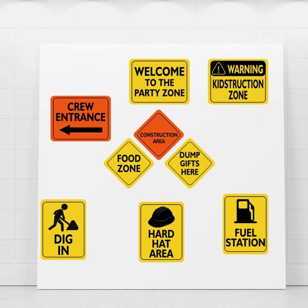 WERNNSAI 12PCS Construction Party Decorations Truck Wall Decor Road Signs