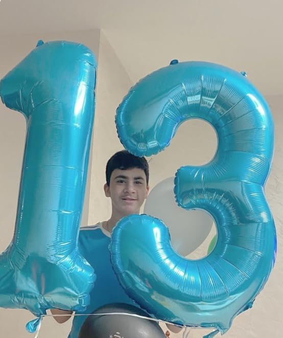 40 Inch Pearl Blue 3 Large Number Balloon, 3 13 23 30 33 36 38 Pearl Blue Birthday Party Decorations, Number Three Foil Balloons for Anniversary Party Graduations Celebration Supplies