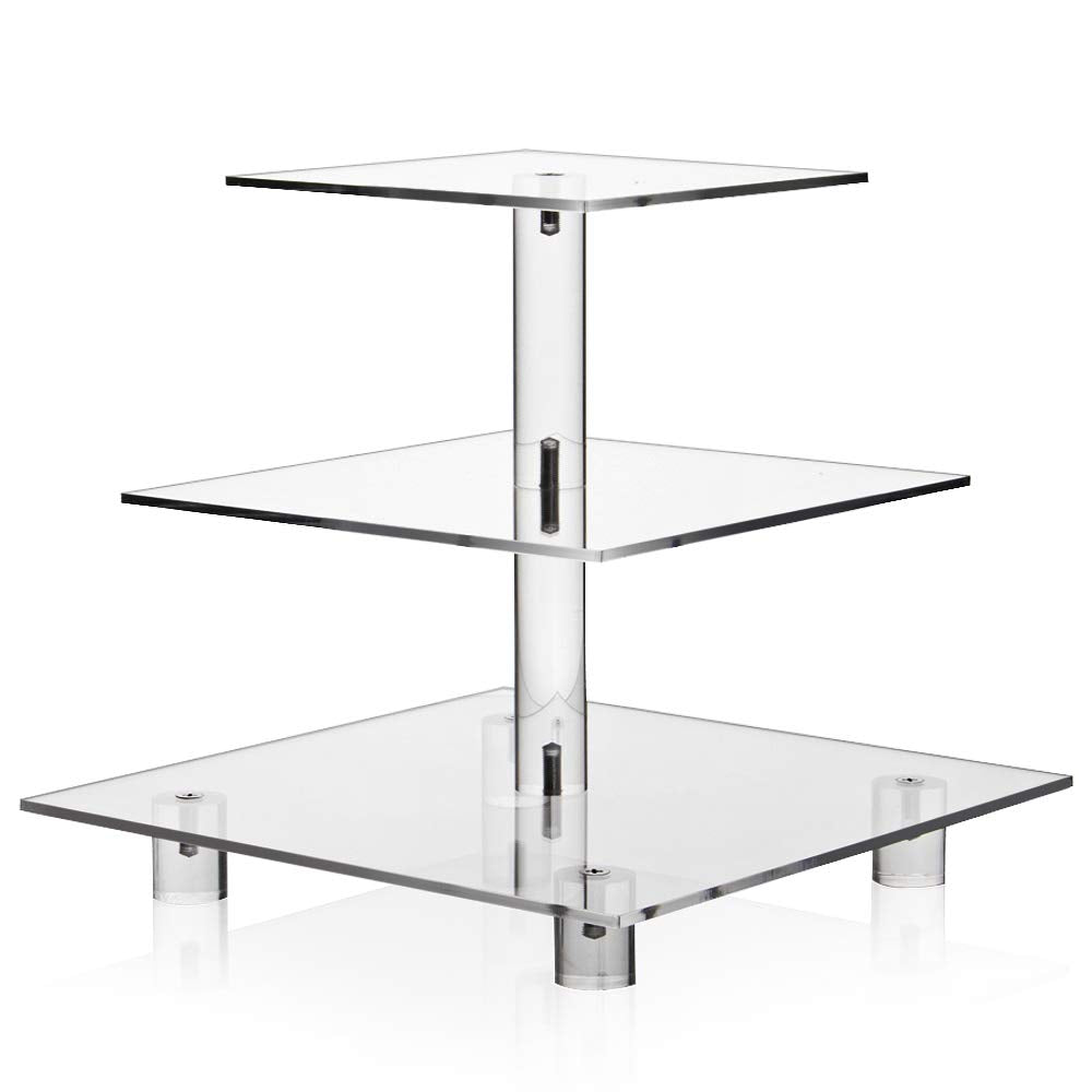 Clear Square Cupcake Stand 3 Tier Acrylic Cupcake Display Tower with Base