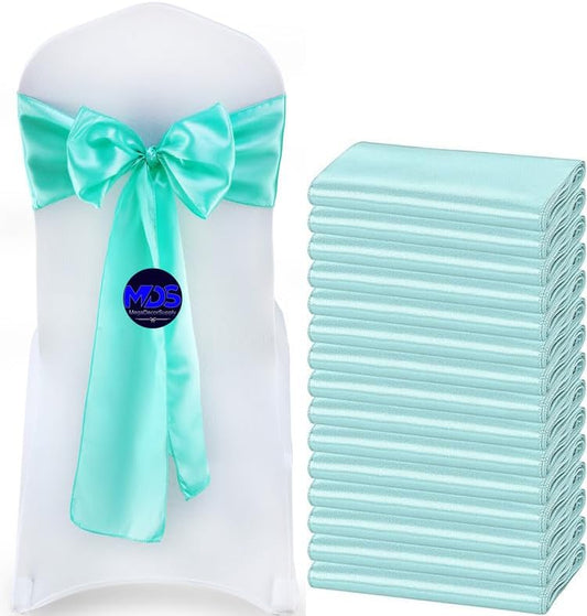 MDS Pack of 75 PCS Satin Chair Sashes Charmeuse Sateen Dining Chair Bows Ribbon Ties Back Sash for Wedding Party Birthday Home Hotel Restaurant Banquet Decoration (7 x 108 Inch, Sea Green)