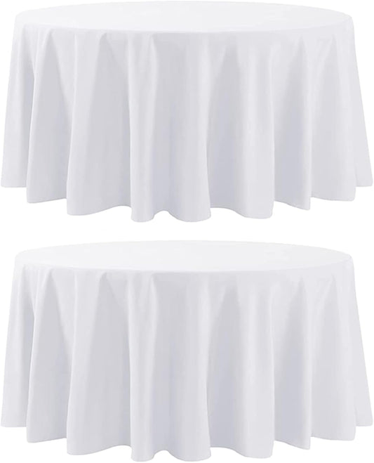 Round Tablecloth 132 Inch 2 Pack White Tablecloths Washable Decorative Linen Polyester Table Clothes Cover for Dining Table Banquets Buffet Parties and Wedding