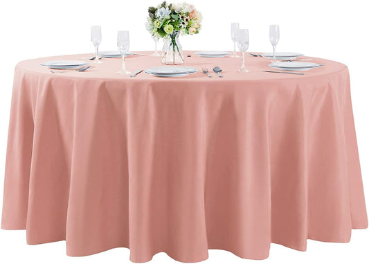 108 inch Round Tablecloth Washable Polyester Table Cloth Decorative Table Cover for Wedding Party Dining Banquet（108 inch, Dusty Pink）