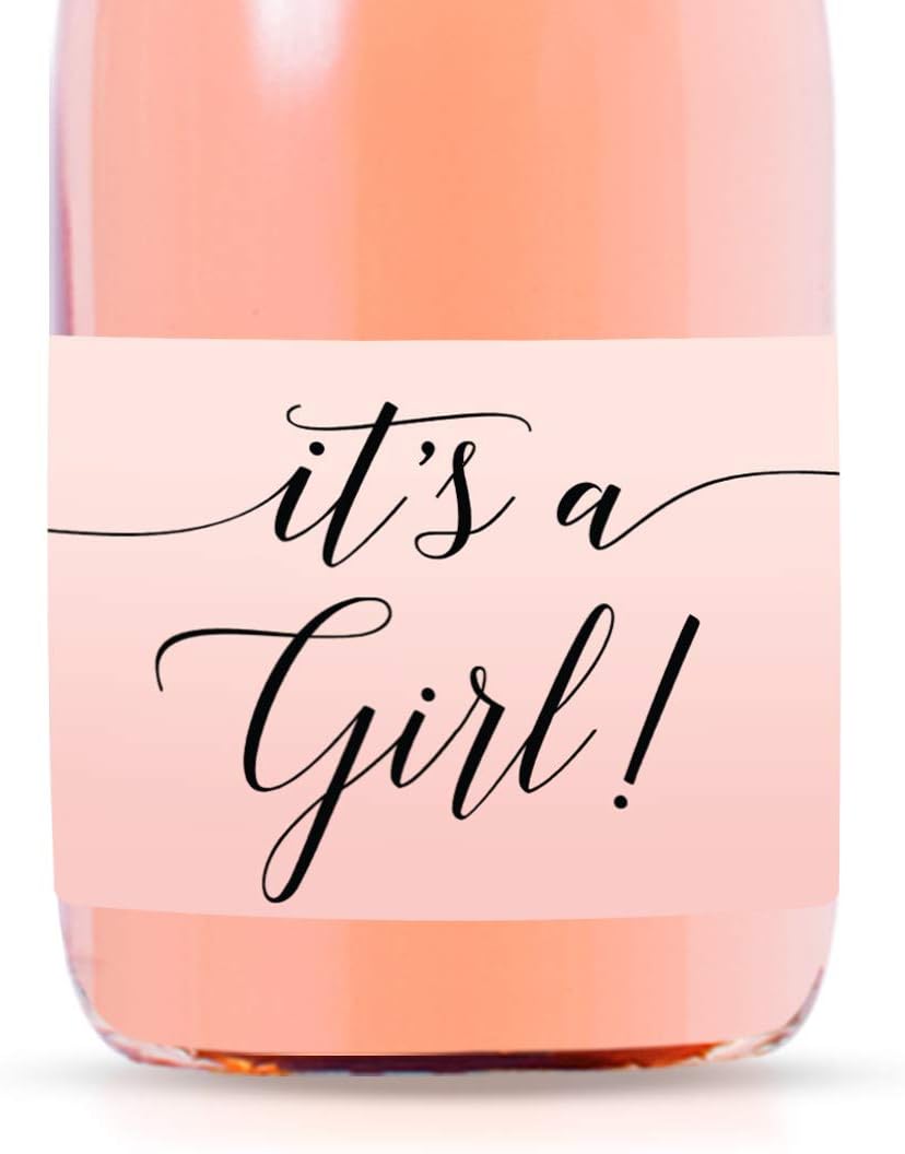 Andaz Press Blush Pink Rose Elegant Party Baby Shower Collection, Waterproof Mini Champagne Wine or Milk Bottle Labels, It's a Girl!, 20-Pack, Party Favors Decor Gift Ideas