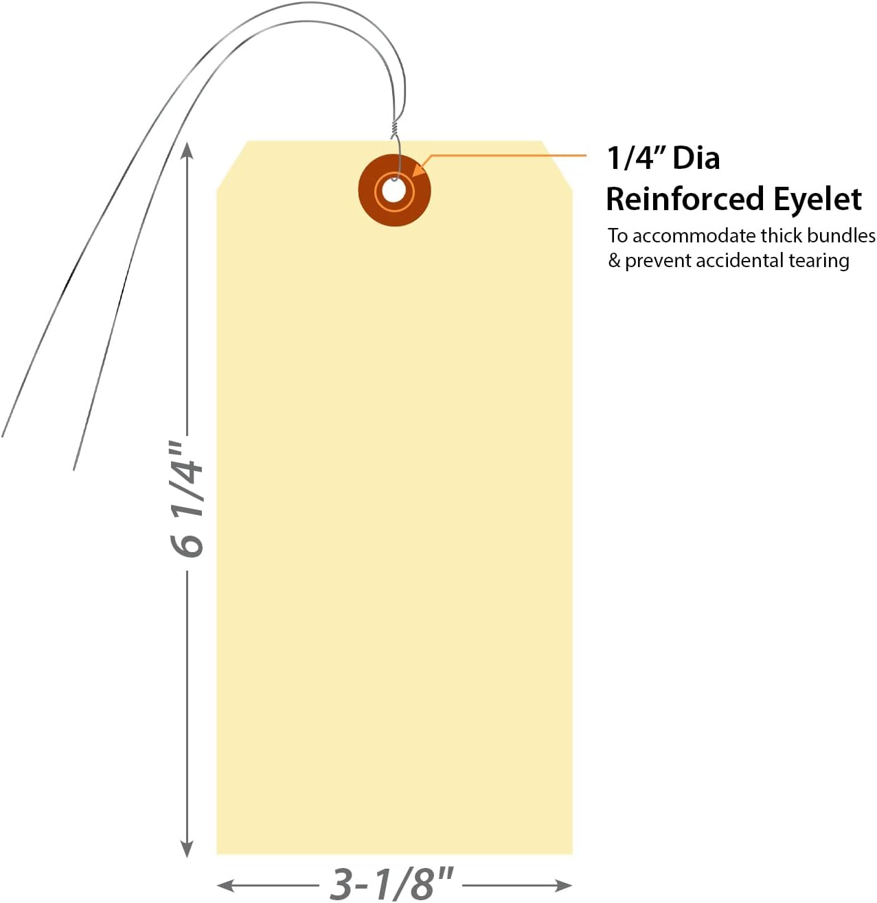 SmartSign Blank Manila Shipping Tags with Wire, Size-8, Pack of 100, 13pt Thick Prewired Cardstock Tag, 6.25 x 3.125 inch Paper Hang Tags with Reinforced Fiber Patch