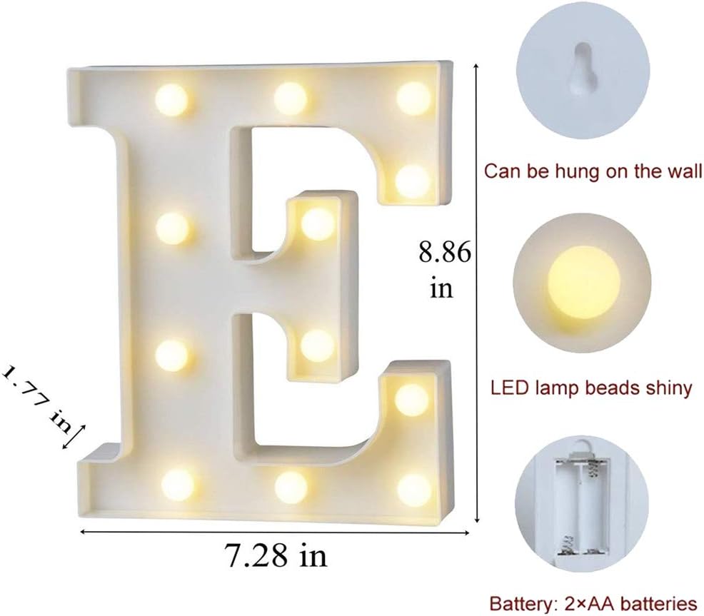 MUMUXI Marquee Light Up Letters | Large Light Up Numbers | Battery Powered and Bright with Every Letter of The Alphabet | for Wedding, Birthday, Party, Celebration, Christmas or Home Decoration (E)