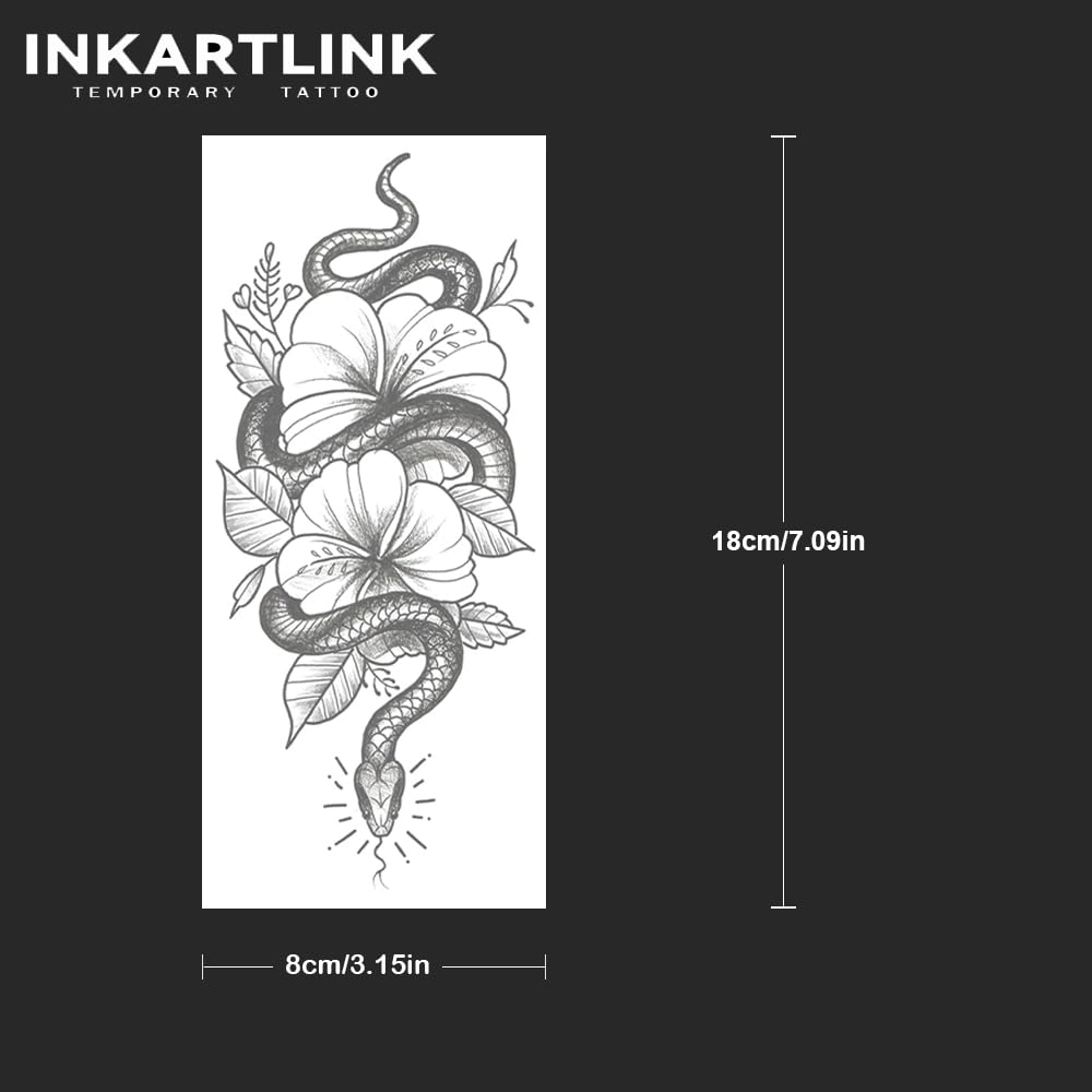 INKARTLINK Tattoo Tech, 2 Sheets Large Semi Permanent Tattoo, Temporary Tattoos, Last 1-2 Weeks, Waterproof, Realistic Look, No Adhesive, No Reflection （Flower Design)210