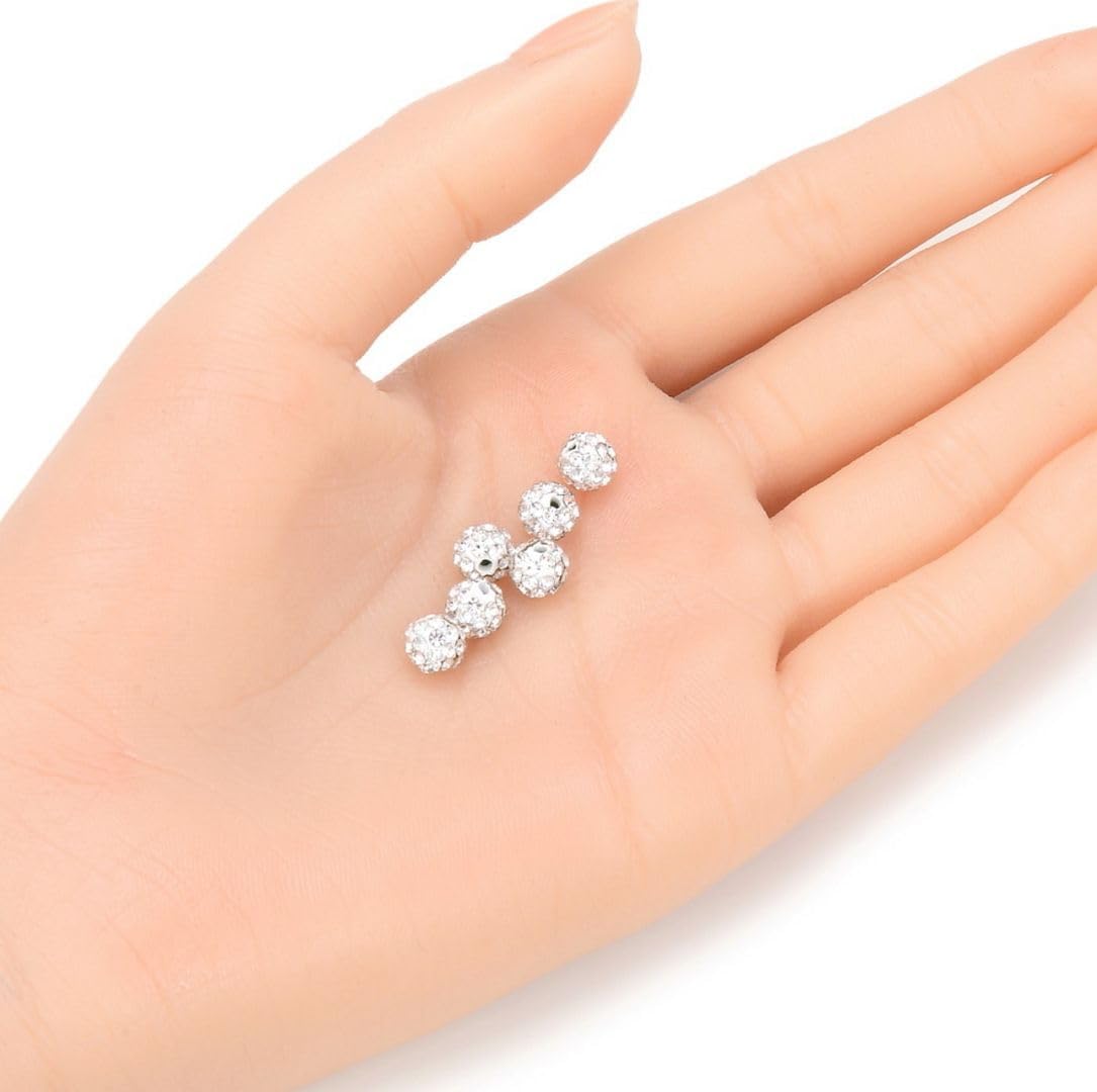 50pcs Adabele Grade A Suncatcher Crystal Rhinestone Pave Loose Beads 6mm Clear White Polymer Clay Disco Ball Spacers Compatible with Shamballa All Craft Jewelry Making DB6-1