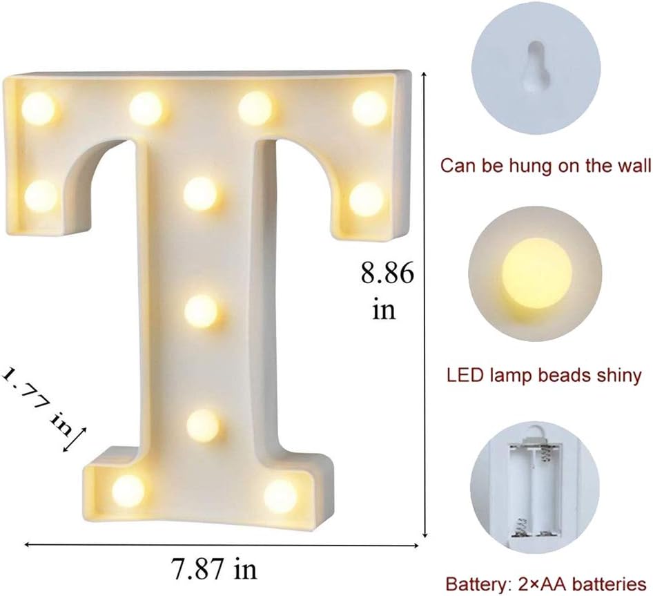 MUMUXI Marquee Light Up Letters | Large Light Up Numbers | Battery Powered and Bright with Every Letter of The Alphabet | for Wedding, Birthday, Party, Celebration, Christmas or Home Decoration (T)