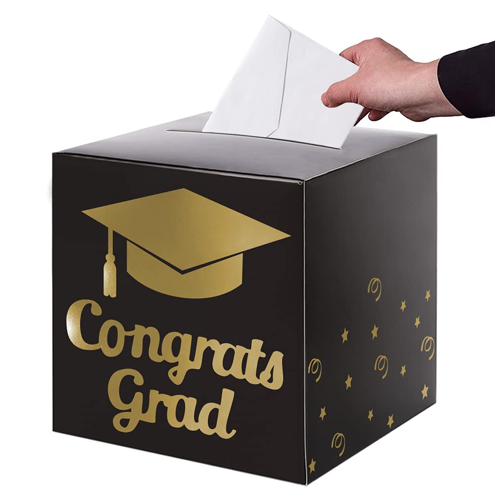 Partico Graduation Card Box Holder, Grad Party Decorations (Black)