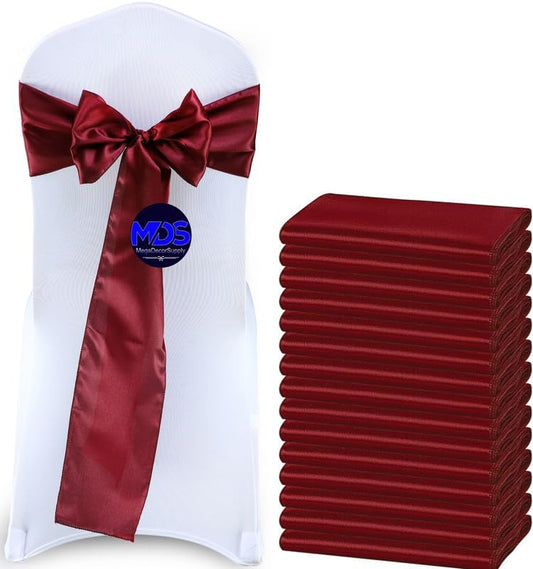 MDS Pack of 125 PCS Satin Chair Sashes Charmeuse Sateen Dining Chair Bows Ribbon Ties Back Sash for Wedding Party Birthday Home Hotel Restaurant Banquet Decoration (7 x 108 Inch, Maroon)