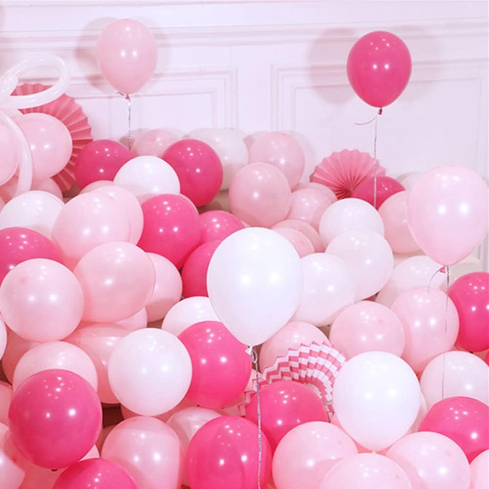 300 Pack Hot Pink Light Pink and White Balloons 5 Inch Pink White and Rose Red Mini Latex Assorted Colors Small Balloon for Birthday Wedding Baby Shower Valentine's Day Party Decorations