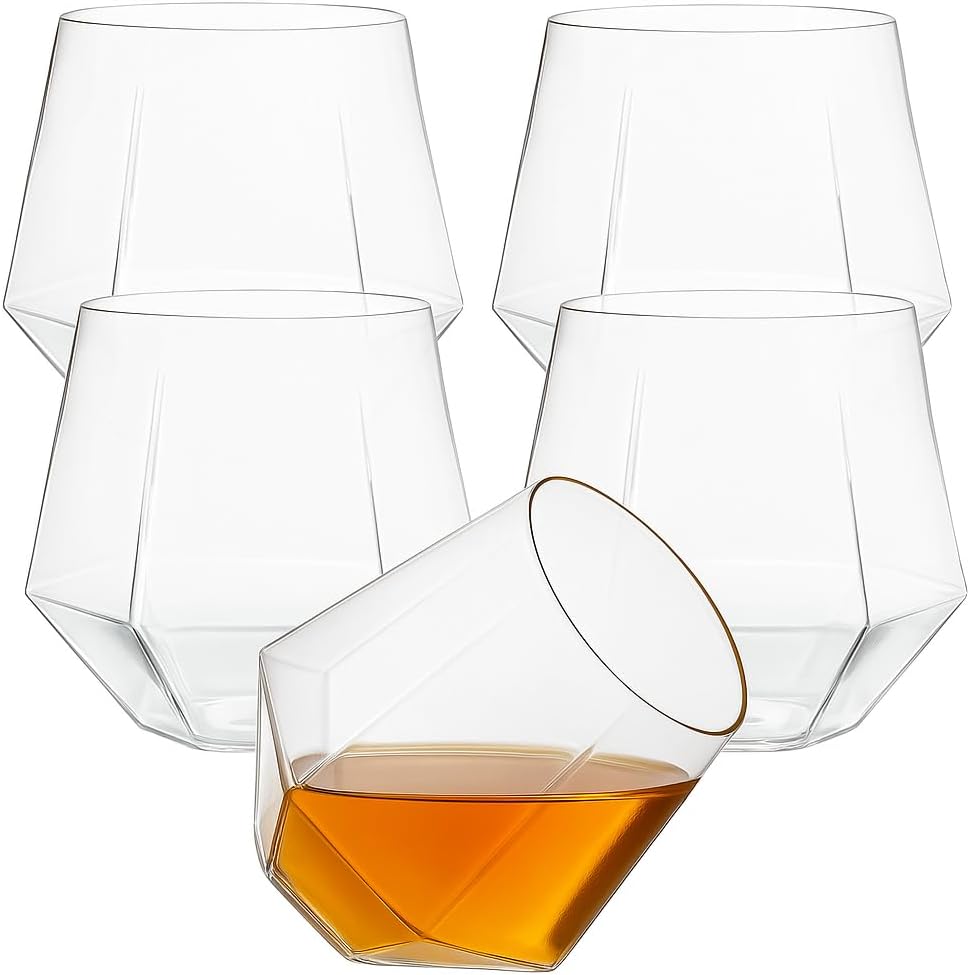 40 count Diamond Unbreakable Stemless Plastic Wine Champagne Whiskey Glasses Elegant Durable Disposable Indoor Outdoor Ideal for Home, Office, Bars, Wedding, 12 Ounce Cups (Clear)