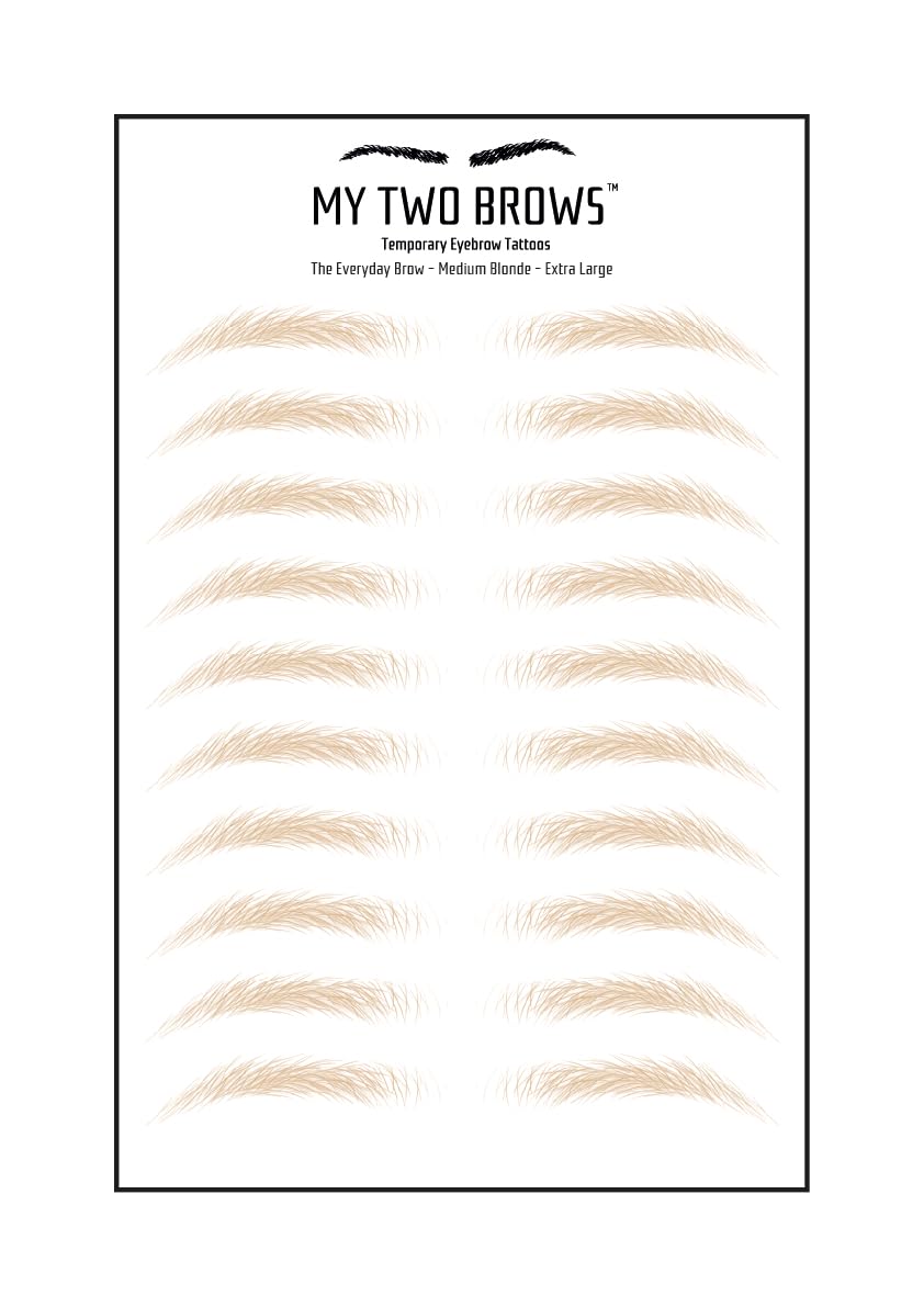(10 pairs) Medium Blonde Temporary Eyebrow Tattoo - Extra Large Size - Waterproof & Smudgeproof - Everyday Brow Style Eyebrow Stickers - Sheet Lasts up to 30 Days - Won't Work on Existing Brows