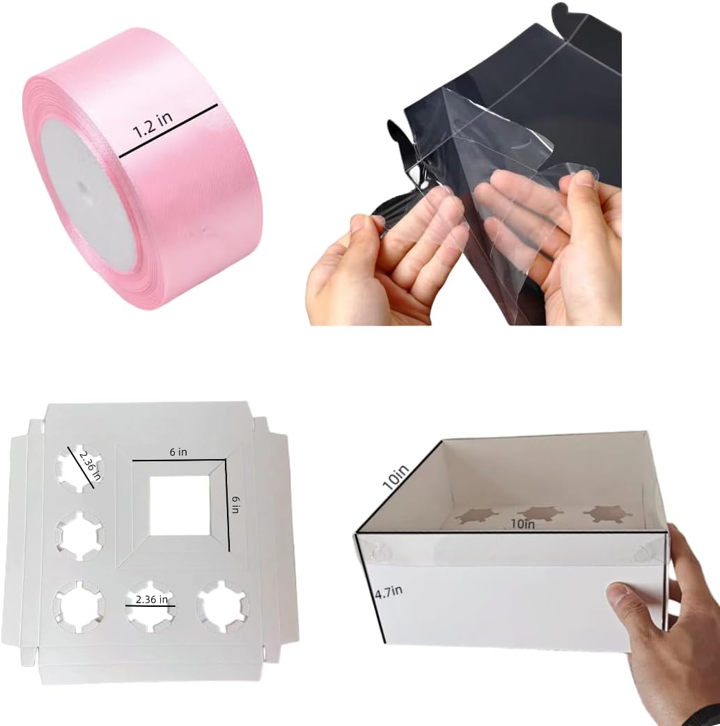 Bento Cake and Cupcake Box 2-in-1 4-inch Cake and 5 Cupcakes Box 5 Sets with One Wide Roll of Ribbon for Family Dinner Birthday Party Picnic Gift (faskdfh)