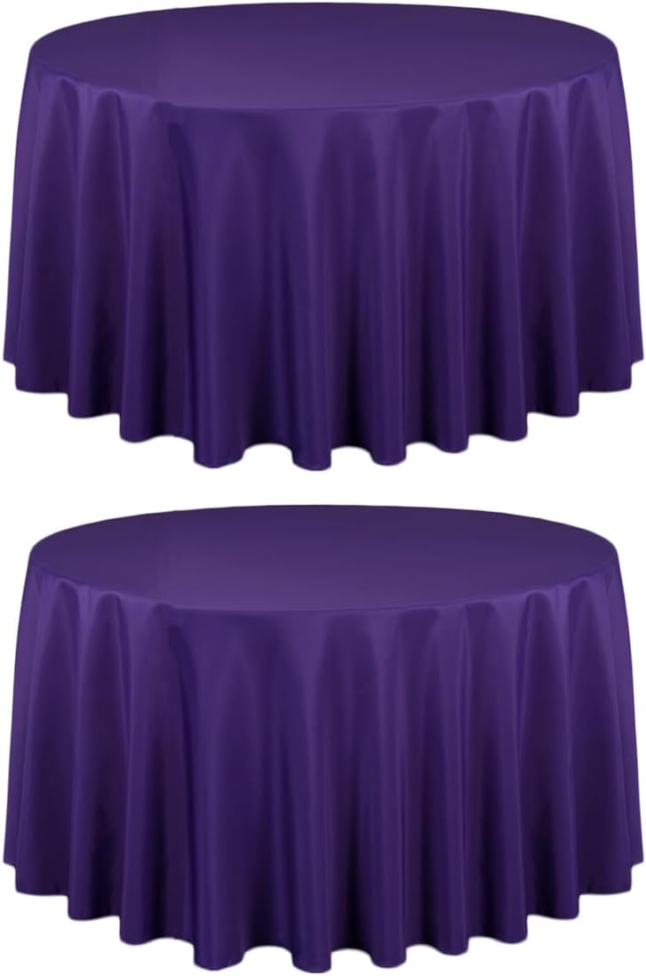 LTC LINENS 2 Pack 108 Inch Round Tablecloth Purple - Great for 48 Inch Round Table Floor Length - Wrinkle Resistant Polyester Fabric Cloth for Wedding