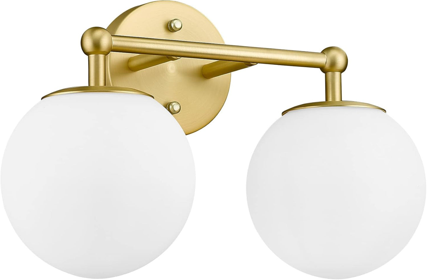 Gold Bathroom Light Fixtures, 2-Light Vanity Lights Over Mirror Wall Sconce with White Etched Glass Globe, KW-7308-2