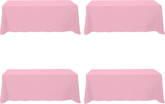 BRILLMAX 4 Pack Pink Tablecloths for 8 Foot Rectangle Tables 90 x 156 Inch - 8ft Rectangular Bulk Linen Polyester Fabric Washable Cloth Cover for Wedding Reception Banquet Birthday Party