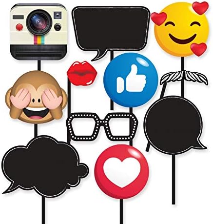 Insta-Themed Social Media Party Photo Booth Selfie Frame with Emoji & Speech Bubble Props. Great as Vintage Background Photography for Birthday, Anniversary, Wedding Event Decoration