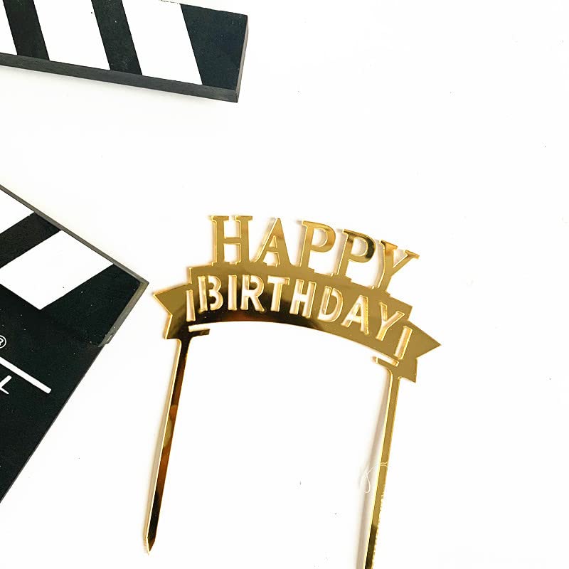 Gold Birthday Cake Topper, 6pcs Acrylic Birthday Cake Toppers Happy Birth Cake Toppers for