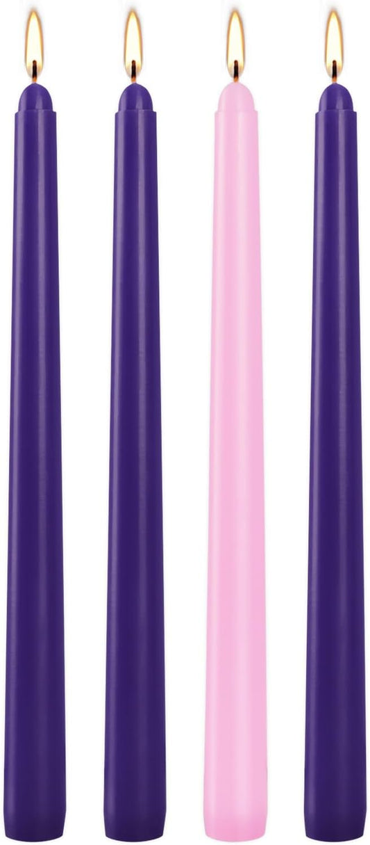 4 Pack Advent Taper Candles Premium Hand Dipped 10in Unscented Christmas Taper Candles - Ideal for Seasonal Celebrations, Holidays, Church, Celebration, Party