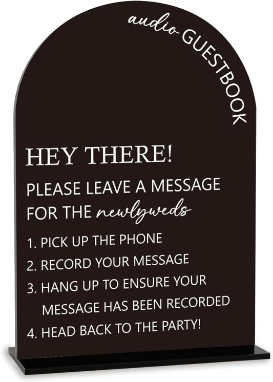 Audio Guest Book Sign, Wedding Engagement Bridal Shower Decor for Ceremony Party Reception Table Desk Decor Acrylic Sign (Black)