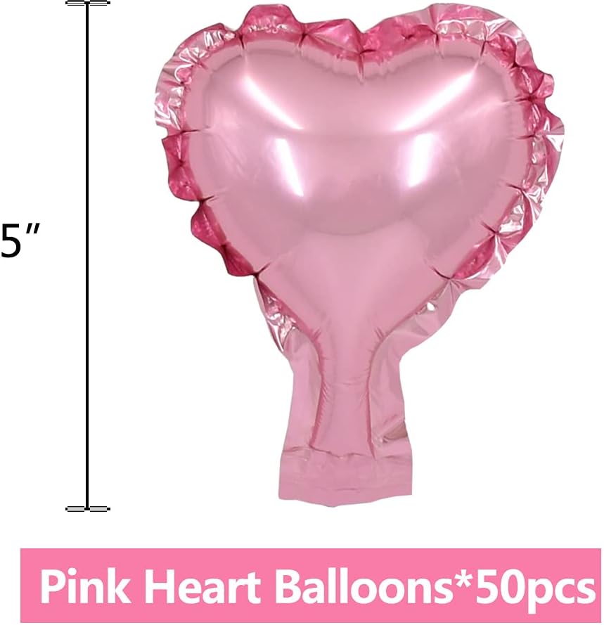 BEISHIDA 50pcs 5inch Pink Heart Foil Mylar Balloons for Birthday, Wedding, Engagement Parties