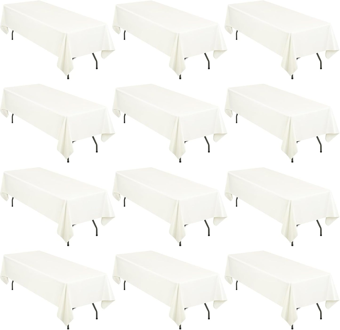 12 Pack Polyester Tablecloth 60 x 102 Inch Ivory Tablecloth for 6 Ft Rectangle Tables,Stain and Wrinkle Resistant Washable Fabric Table Covers Polyester Table Clothes for Wedding Parties Banque