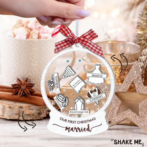 Custom Wedding Shaker Ornament 2025, Personalized Bride and Groom Ornament for Couples, First Christmas Married Glass Decoration, Newlywed Engagement Holiday Gift, Bridal Shower Decoration Ornament