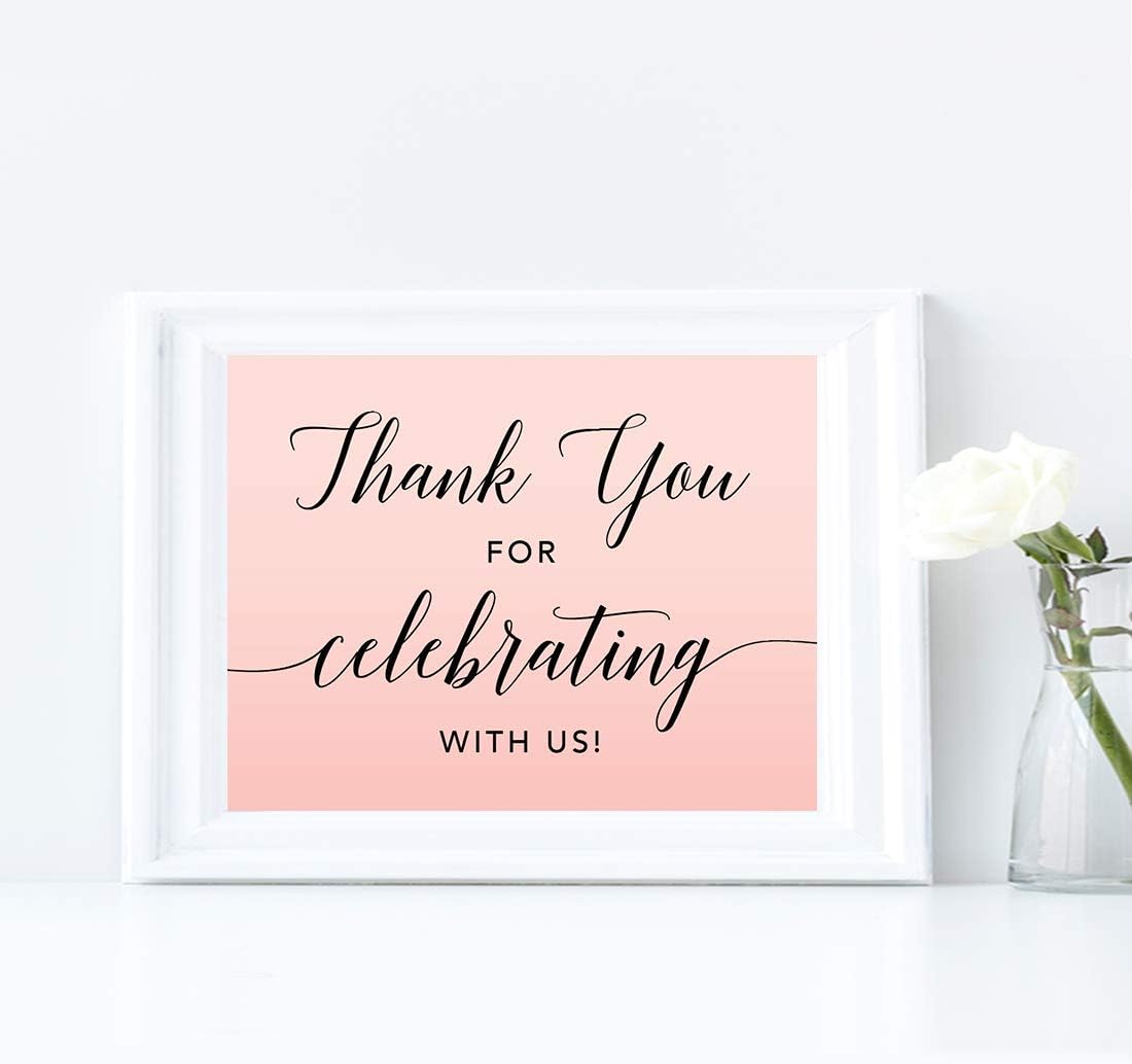 Andaz Press Blush Pink Rose Elegant Party Collection, 8.5x11-inch Unframed Party Sign, Thank You for Celebrating With Us, 1-Pack, Party Favor Table Signage Decor