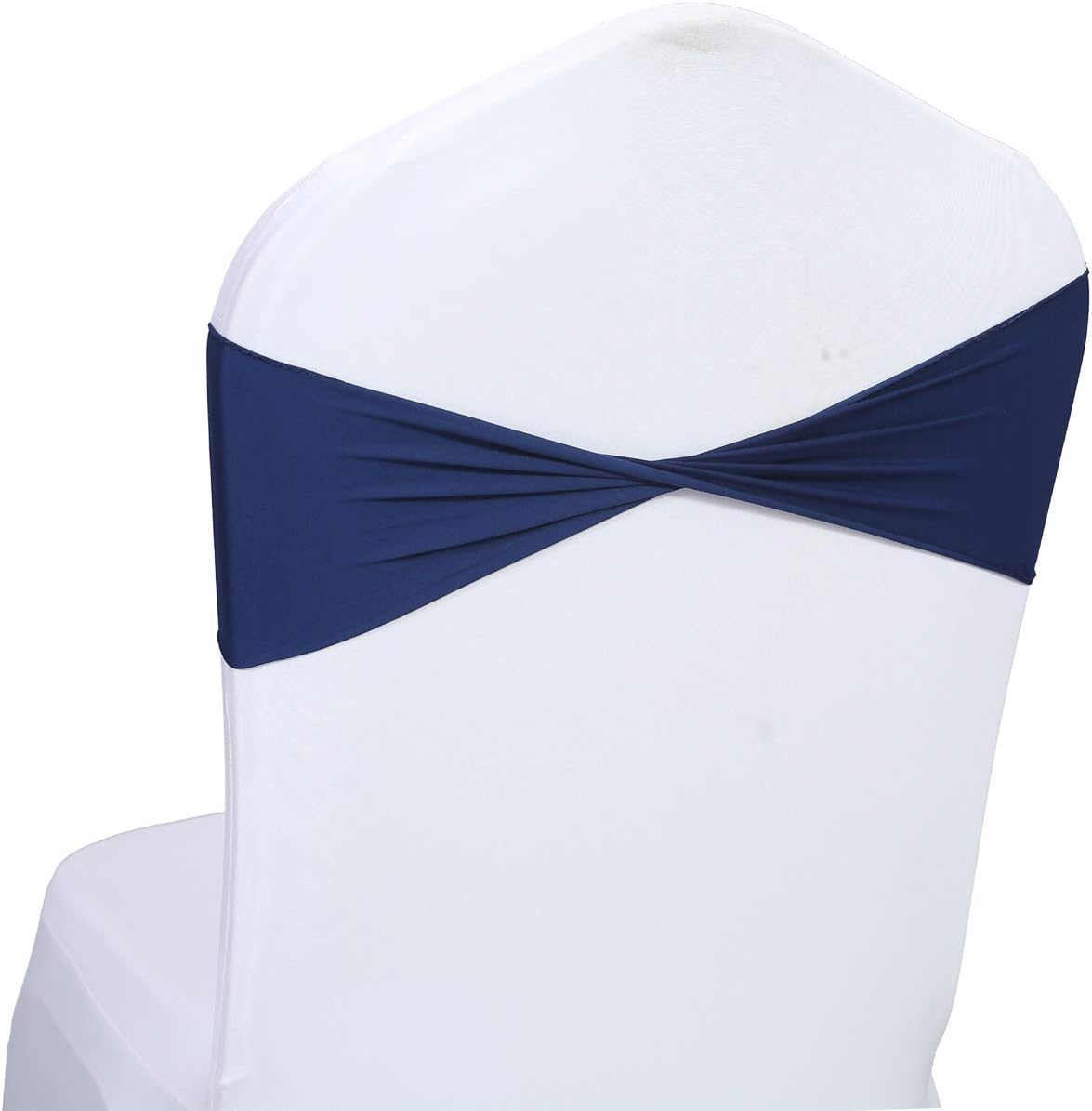 VDS Pack of 100 PCS | Navy Blue | Spandex Chair Sashes Bows Without Buckle | Stretch Elastic Banquet Universal Folding Chair Band Tie with for Wedding Party Conference Celebration Event Decoration