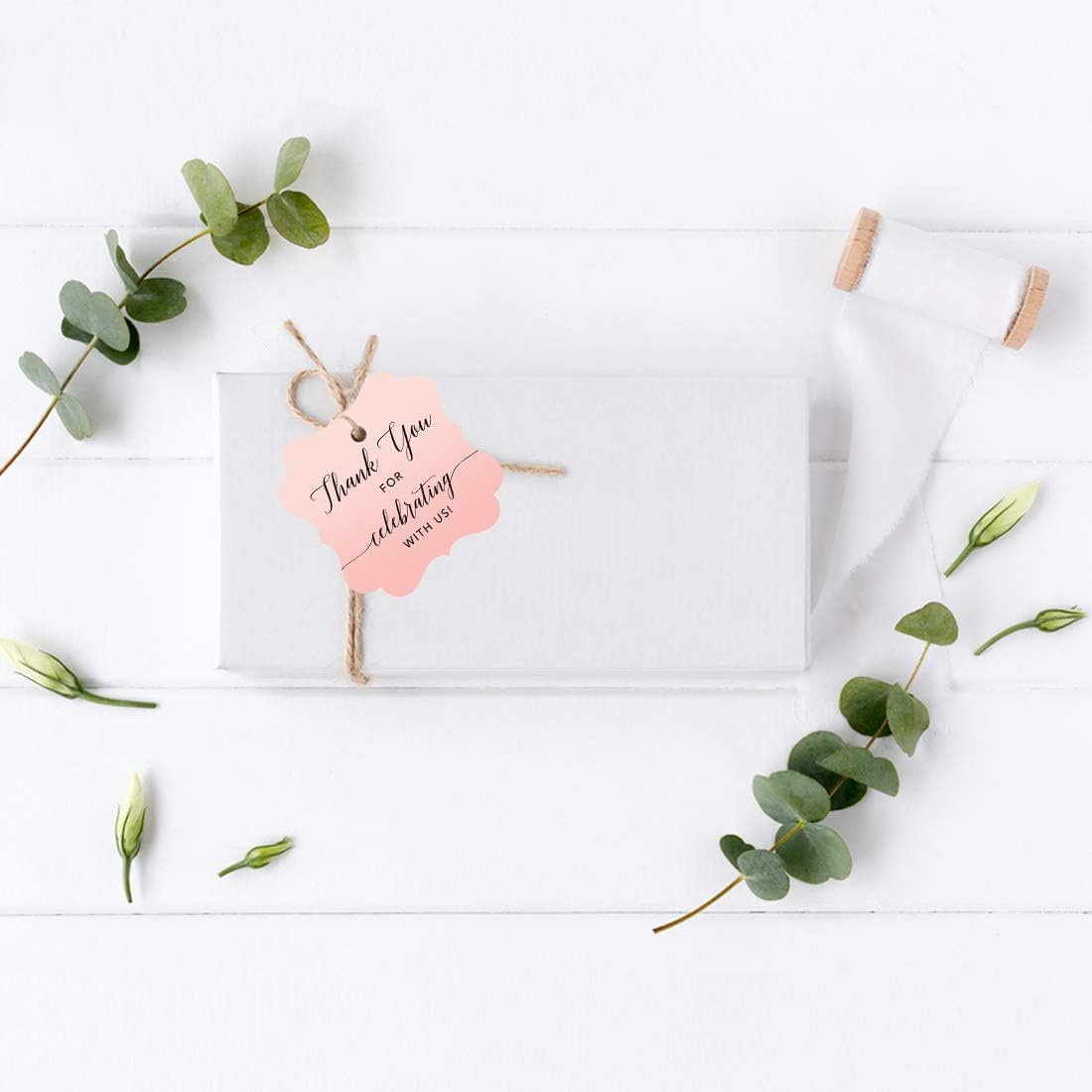 Andaz Press Blush Pink Rose Elegant Party Collection, Fancy Frame Tags, Thank You for Celebrating with US, 24-Pack, Favors Decor