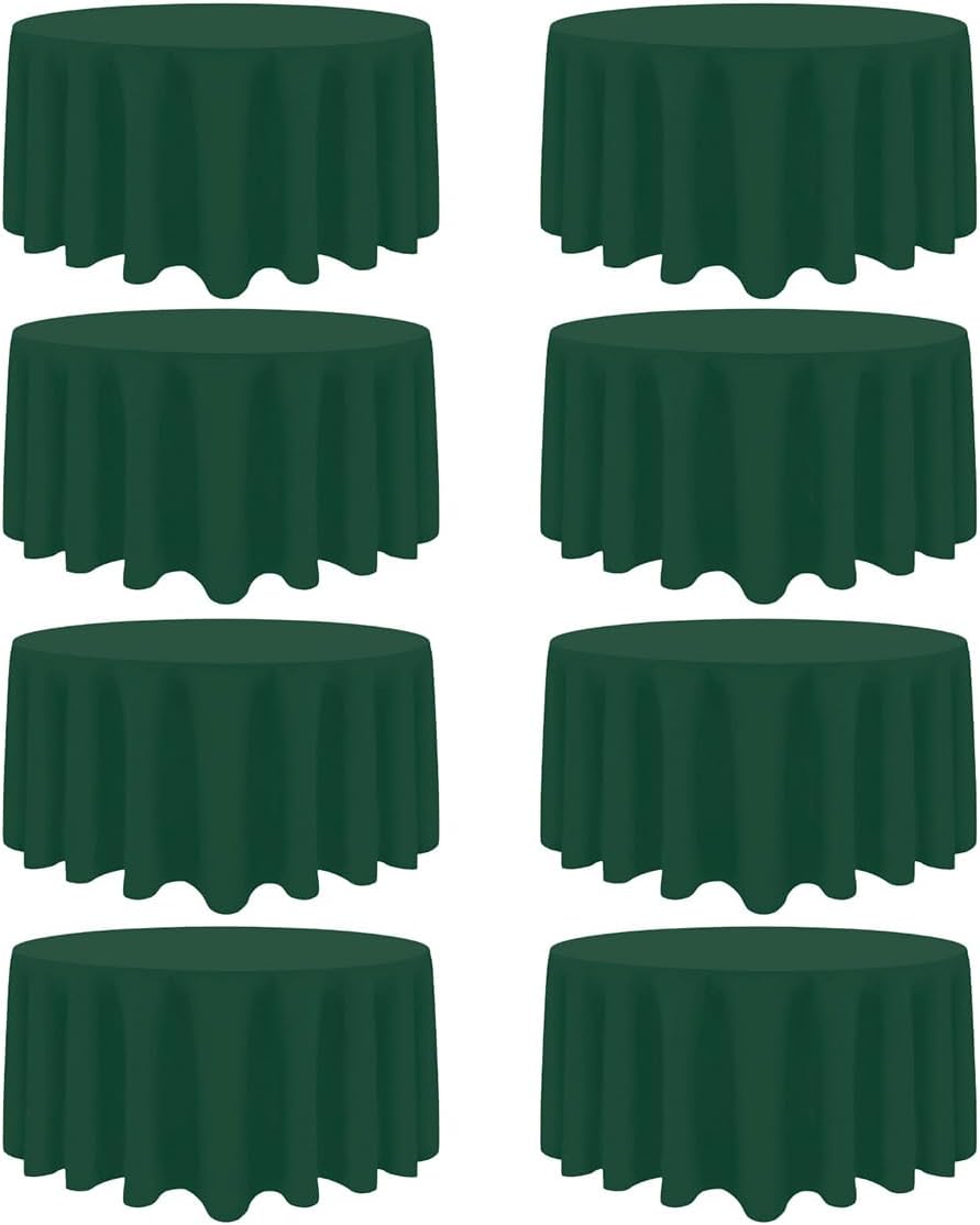 8 Pack Dark Green Round Tablecloth 90 Inch Stain and Wrinkle Resistant Round Hunter Green Table Cloth Reusable and Washable Polyester Fabric for Buffet Wedding Party and Banquet