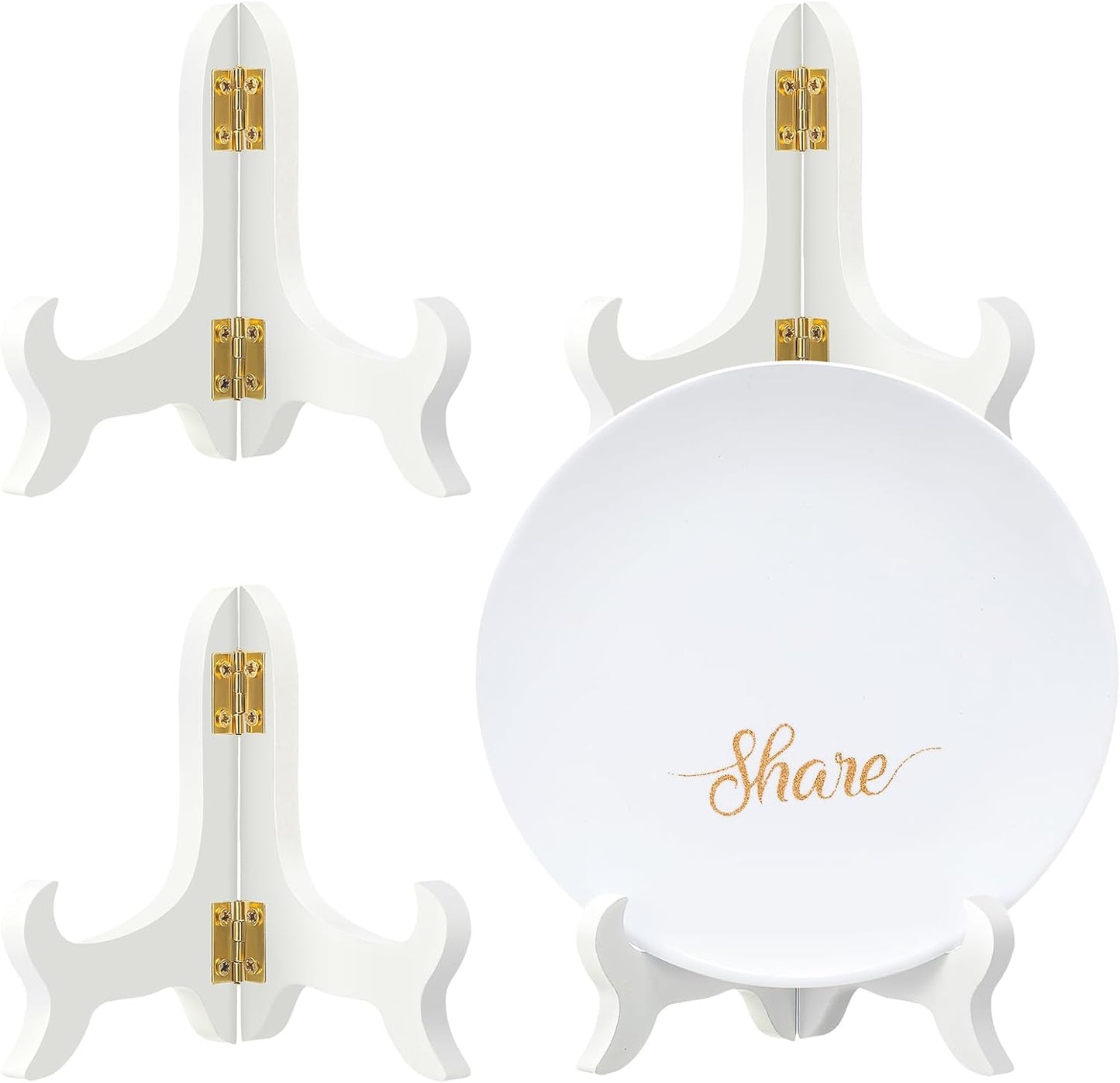 Tatuo 4 Packs Wooden Display Stand Decorative Plate Stands for Display Picture Frame Holder Easels(White,4 Inch)