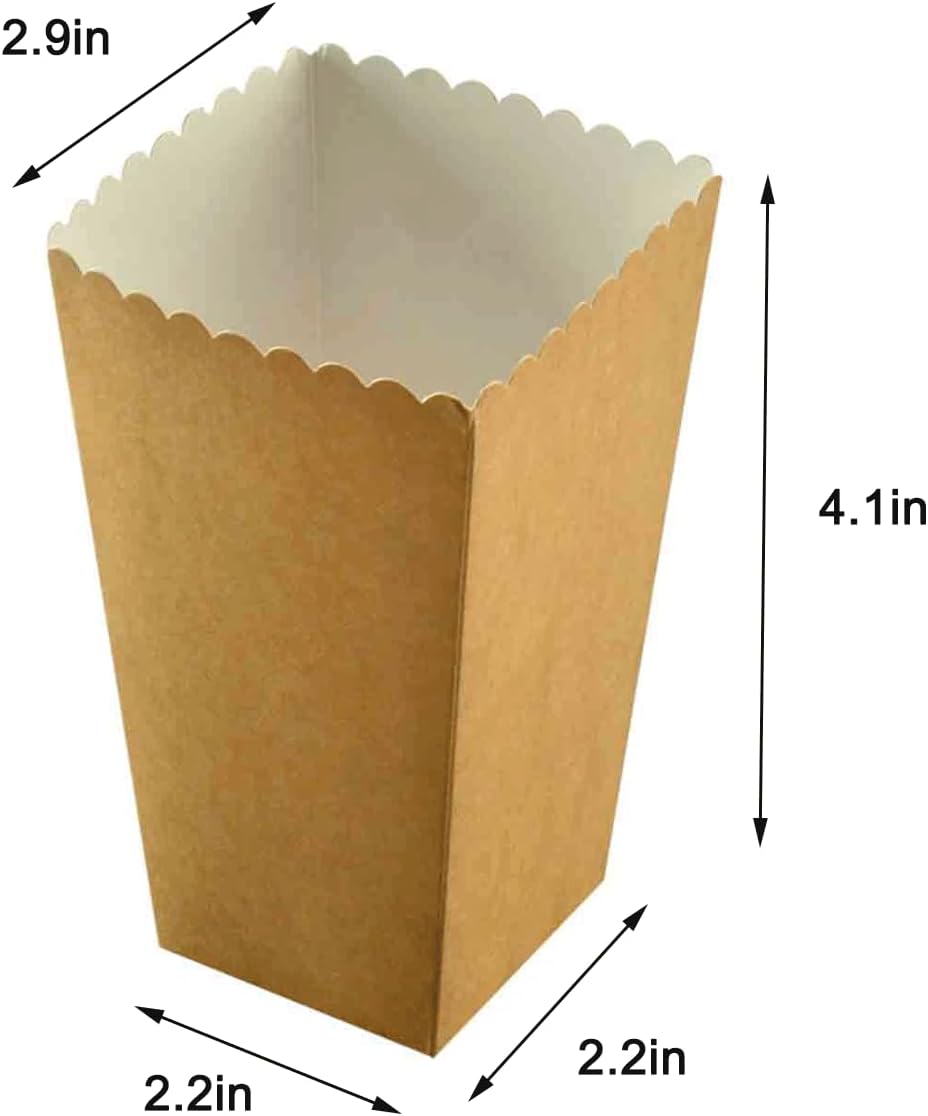 Kraft Paper Popcorn Boxes Mini Paper Popcorn Box Cardboard Popcorn Container for Party, Pack of 24