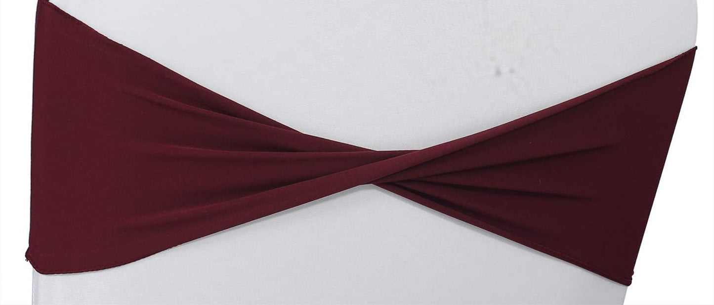 VDS Pack of 100 PCS | Burgundy | Spandex Chair Sashes Bows Without Buckle | Stretch Elastic Banquet Universal Folding Chair Band Tie with for Wedding Party Conference Celebration Event Decoration