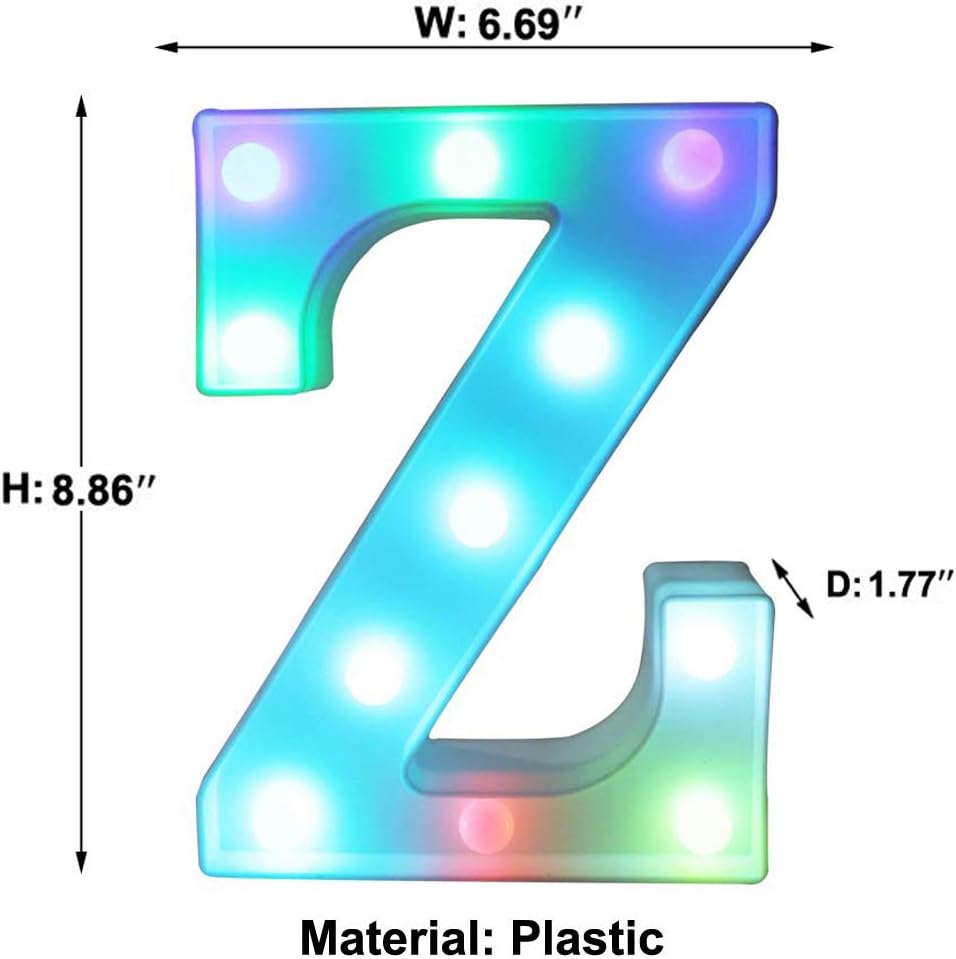 Pooqla Colorful Marquee Letters LED Light Up Letters with Remote, Party Birthday Letter with Lights Decorations for Classroom Room Dorm Home - Multicolor Letter Z