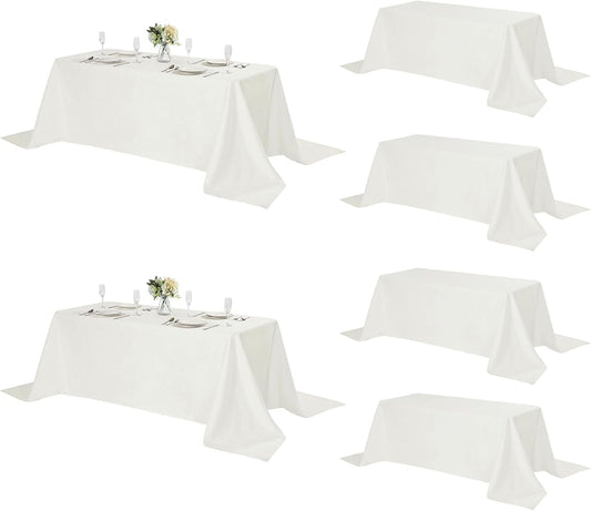 Fokitut 6 Pack Rectangle Tablecloth, 90x132 Inch, Stain Resistant and Wrinkle Polyester Table Cloth, Fabric Table Cover for Kitchen Dining, Wedding, Party, Holiday Dinner-Ivory