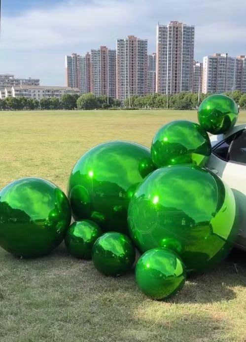 Inflatable Mirror Ball Set - Airtight PVC Spheres for Parties, Weddings, and Events. Perfect for Decoration, Hanging, and Displays. Includes Electric Pump (Green, 24in-2pk_32in_39in_47in_71in)