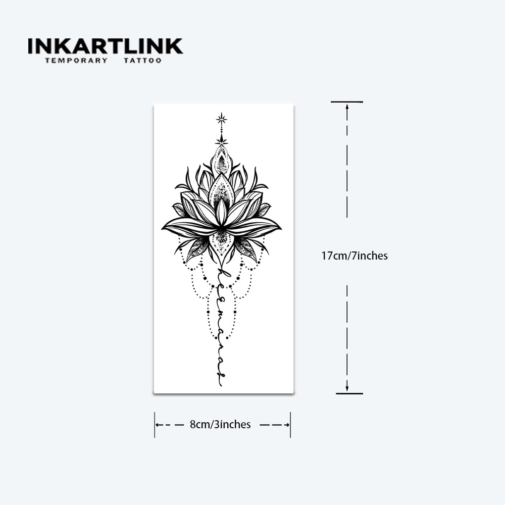 INKARTLINK Tattoo Tech, 2 Sheets Large Semi Permanent Tattoo, Adult Art Design Temporary Tattoos, Lasts 1-2 Weeks, Waterproof, Realistic Look, No Adhesive, No Reflection (Pure Lotus Design)