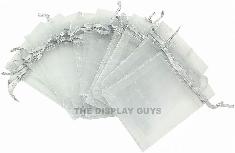 TheDisplayGuys 48-Pack 3x4 Silver Sheer Organza Gift Bags with Drawstring, Jewelry Candy Treat Wedding Party Favors Mesh Pouch