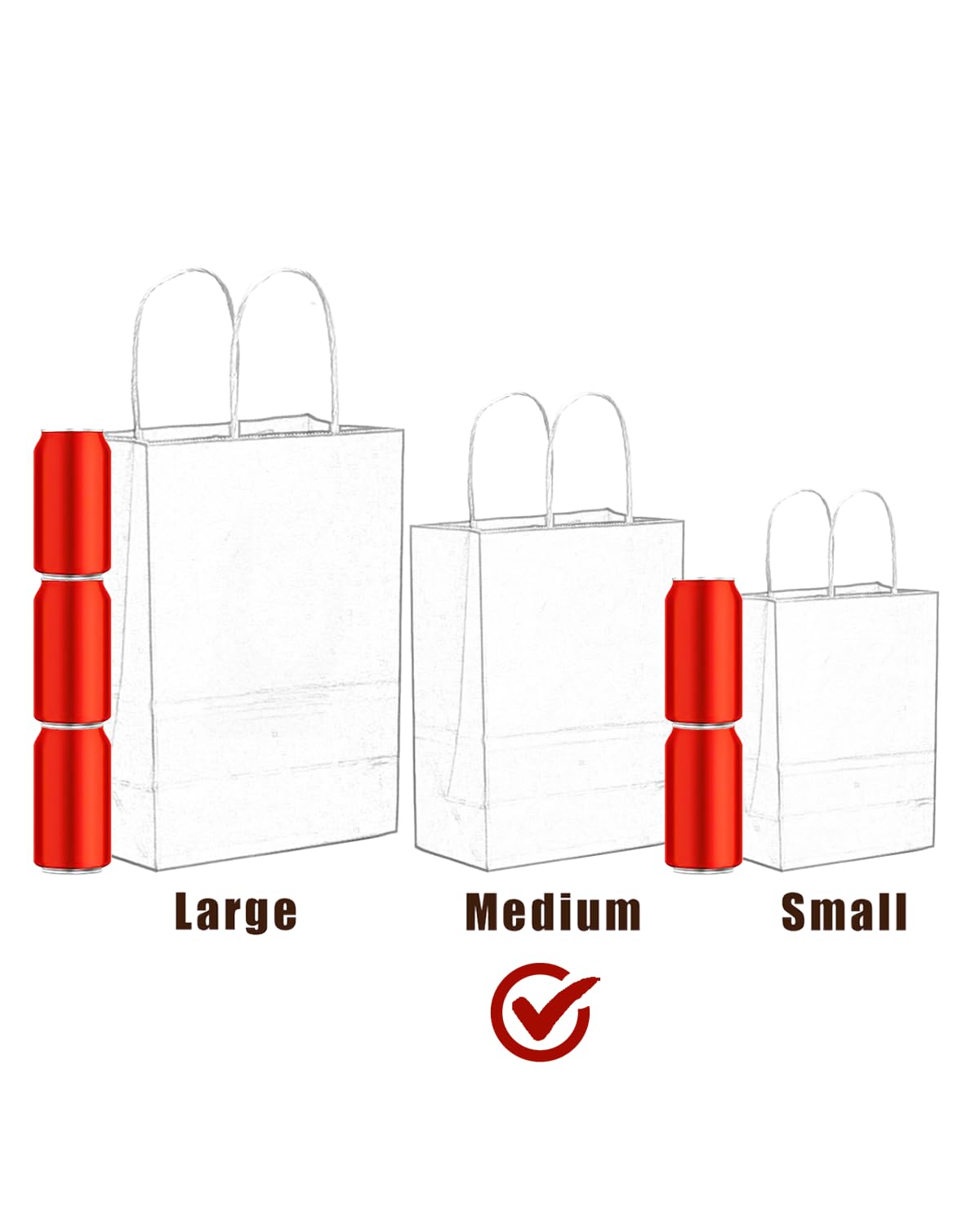 qiqee Medium Size Paper Gift Bags With Handles 10.6"x8.3"x4.3" 16 Solid Colors Party Favor